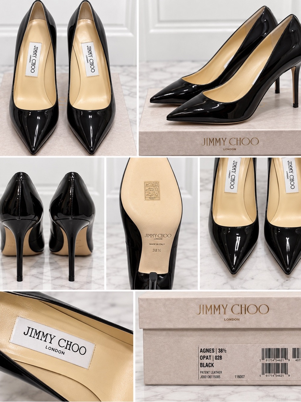 NEW Jimmy Choo Agnes Black Patent Leather Pumps 38.5 w/ Box